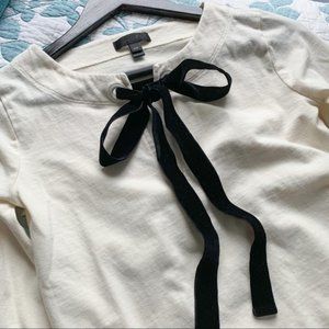 White J. Crew Long Sleeve Top with Velvet Tie XXS